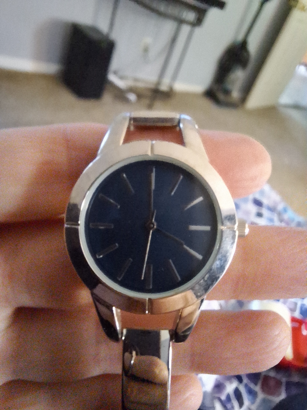 Silver-Tone Blue Dial Watch